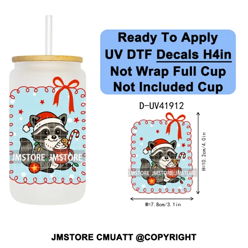Preppy Christmas Stamps Xmas Card UV DTF Transfer Stickers Decals Ready To Apply Waterproof For 16OZ Libbey Glass Can Tumbler