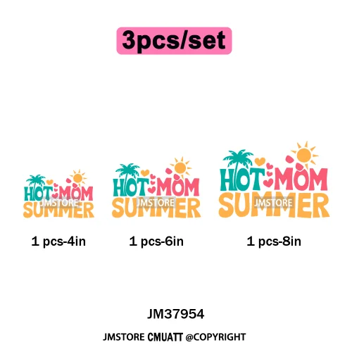 Hello Summer Beach Vibes Stay Cool Live In Sunshine Hot Mom Cowgirl Iron on DTF Transfers Stickers Ready to Press for T-shirts