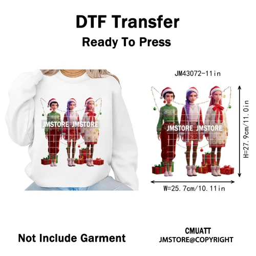 Cartoon Kpop Demon Music Anime Girly Merry Christmas Iron on Washable DTF Heat Transfer Stickers Ready to Press for T-shirts Bag