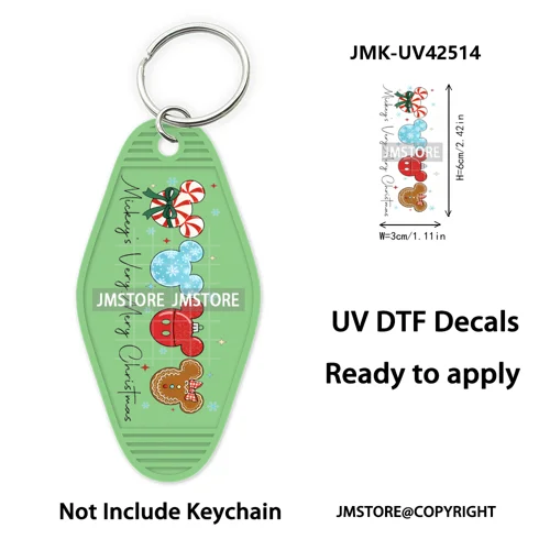 Trendy Christmas Cartoon UV DTF Keychain Wraps Ready To Apply Waterproof High Quality DIY Craft Decals For Hotel Motel Keychain