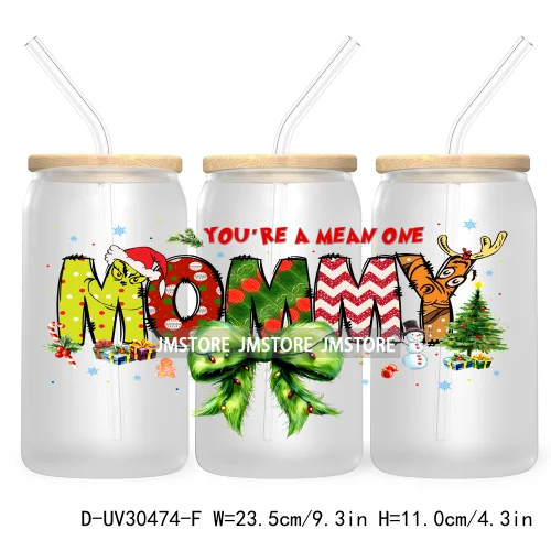 Merry And Bright Santa Baby New Year 16OZ UV Cup Wrap DTF Transfer Stickers For Libbey Glass Cups Tumbler Family Christmas Mommy