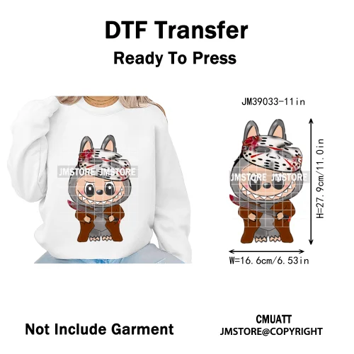 Horror Movie Character Cartoon Dolls Halloween Printing Iron on DTF Washable Transfers Stickers Ready to Press for Clothes Bags