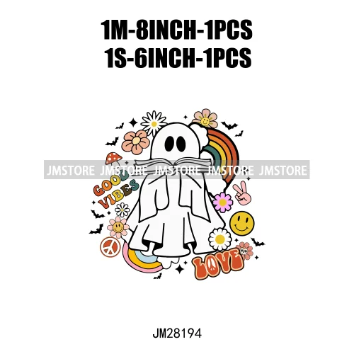 Diy Spooky Ghost Love Reading More Books Good Vibes Halloween Decals DTF Iron On Transfers Stickers Ready To Press For T-shirts
