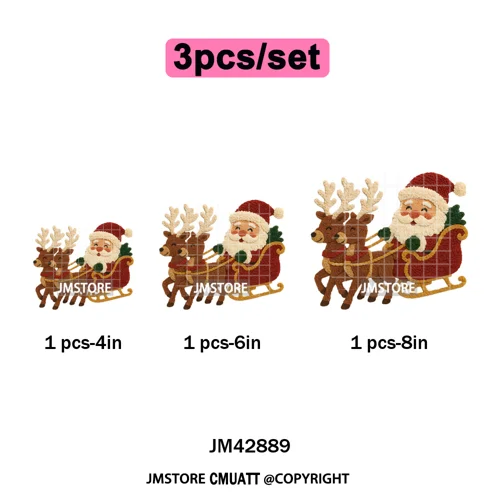 Preppy Faux Yarn Santa Tree Reindeer Cow Christmas Season Iron on DTF Washable Transfers Stickers Ready to Press for Clothing