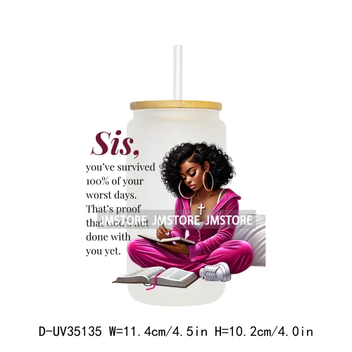 Christian Quotes Afro Pray Girl UV DTF Transfer Stickers Decals Ready To Apply Waterproof For 16OZ Libbey Glass Can Cups Tumbler