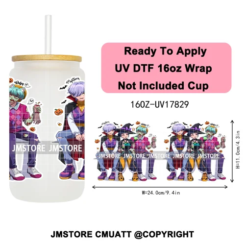 Kpop Movie Demon Hunters Boo Halloween Pumpkin Party 16OZ UV DTF Cup Wraps Ready To Apply Transfer Stickers For Libbey Glass Can