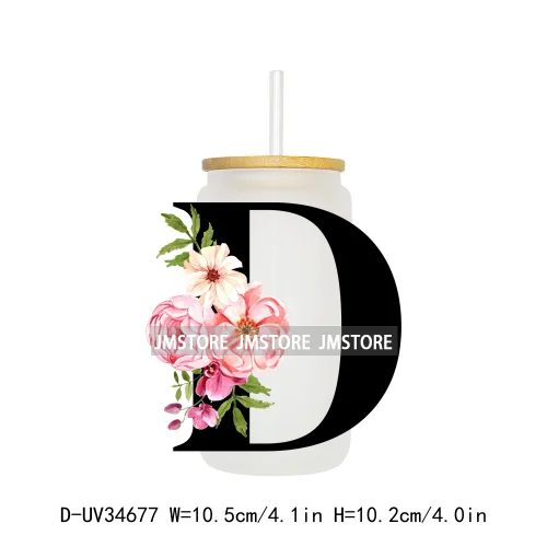 Floral Flowers Alphabet Letter Monogram UV DTF Transfer Stickers Decals For Libbey Cold Cups Mugs Tumbler Waterproof Custom Logo