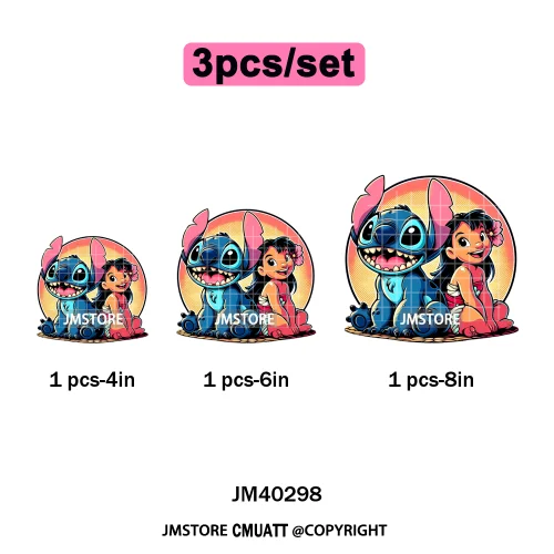 Cute Cartoon Blue Animal Princess Best Friends Designs Iron on DTF Washable Transfers Stickers Ready to Press for Clothing Bags