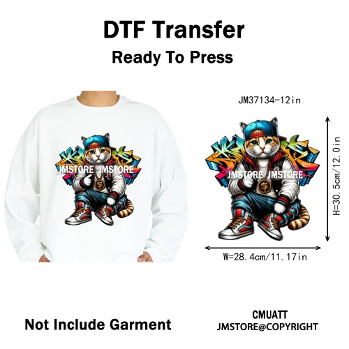 12in Cartoon Graffiti Streetwear Tiger Bunny Animal King Hip Hop Poster Iron on DTF Transfer Stickers Ready to Press for Hoodies