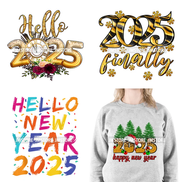 New Goodbye 2024 Hello New Year 2025 Merry Christmas 2024 Xmas Iron On DTF Transfers Stickers Ready To Press For Hoodies Bags