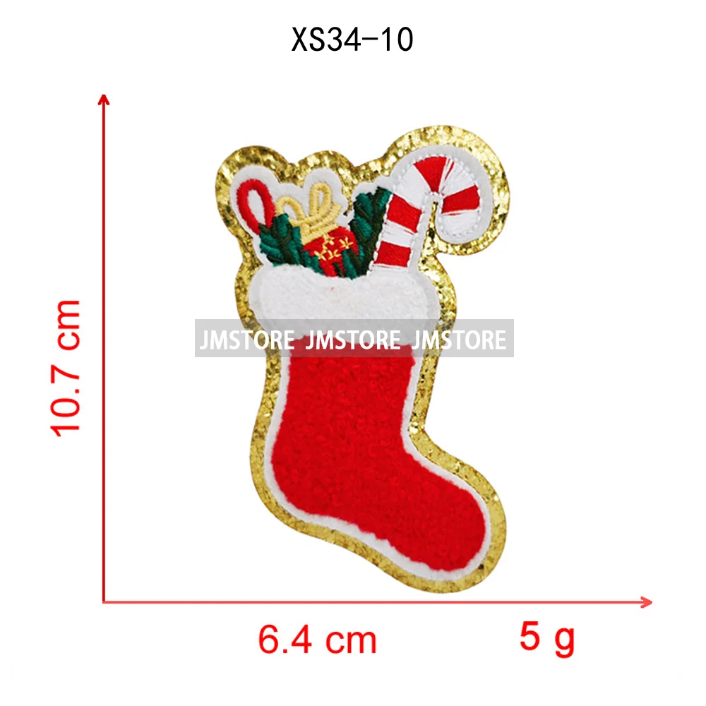Cute Santa Claus Socks Snowman Merry Christmas Winter Vibes Glitter Sequin Iron on Embroidered Chenille Patches for Hoodies