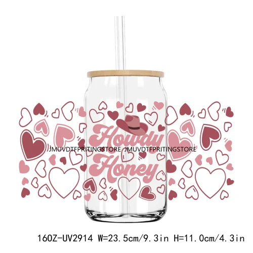 Leopard Hearts XOXO Valentines 16OZ UV DTF Cup Wrap Transfers Stickers Custom Labels DIY Waterproof Logo For Libbey Glass Can