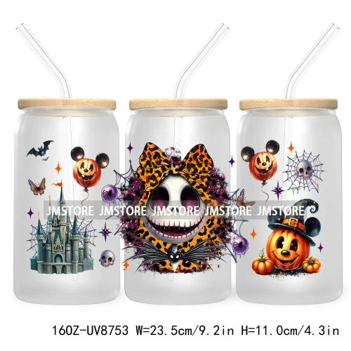 Halloween Leopard Cartoon Princess 16OZ UV DTF Cup Wrap Transfer Sticker Custom Labels Waterproof Logo For Libbey Glass Can Fall