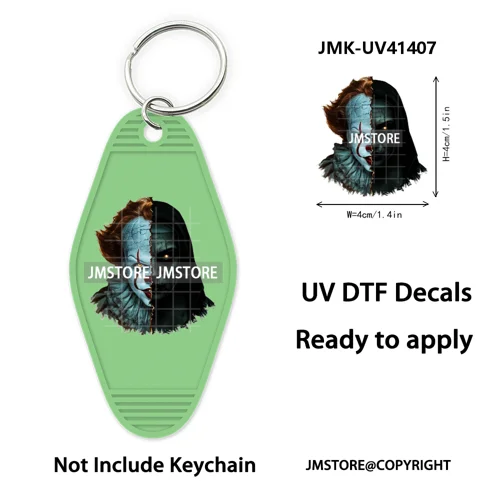Halloween Horror Killer Energy Drink UV DTF Motel Keychain Decal Ready To Ship Durable Transfer Stickers Logo For Hotel Keychain