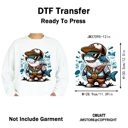 12in Urban Gangster Rich Money Lion Beats Shark Vibes Iron on DTF Thermal Transfers Stickers Ready to Press for T-shirts Bags