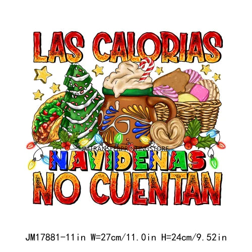 New Latin Culture Christmas Conchita It's Cold Outside No Dieta Season Calorias No Cuentan DTF Heat Transfer Sticker For Hoodies