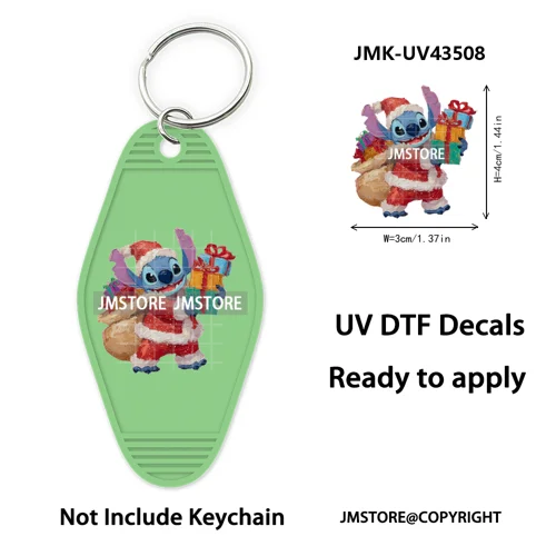 Christmas Santa Cartoon Character UV DTF Keychain Wraps Ready To Apply Waterproof High Quality Decals For Hotel Motel Keychain