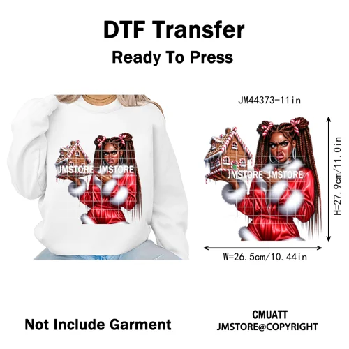 Funny Xmas Afro Glam Girly Gifts Holly Christmas Light Iron on Washable DTF Heat Transfers Stickers Ready to Press for Clothes