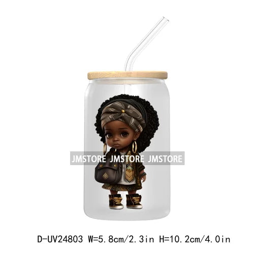 Cute Little Black Boy Girl UV DTF Transfer Stickers Decals For Libbey Cold Cups Mugs Tumbler Waterproof DIY Craft Cool Afro Kids