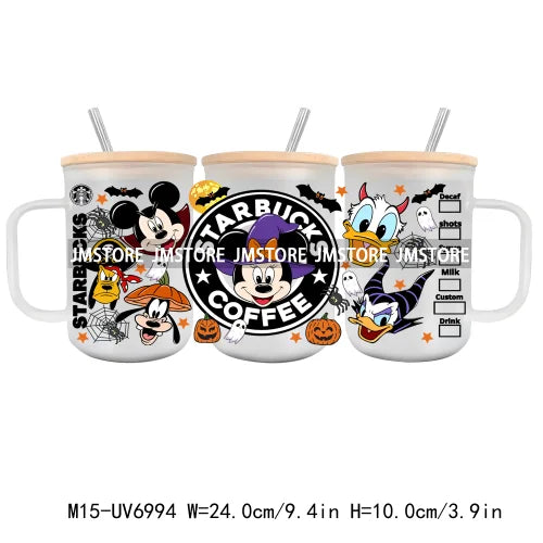 Horror Halloween Cartoon Scary Movie UV DTF Glass Can Wrap For 15OZ Mug Coffee Cup Transfer Sticker DIY Custom Logo Labels Skull