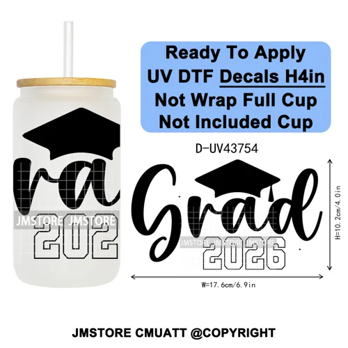 My Last First Day Senior 2026 UV DTF Cup Decals Ready To Apply Transfer Stickers Durable Custom Labels For Libbey Glass Can Mug