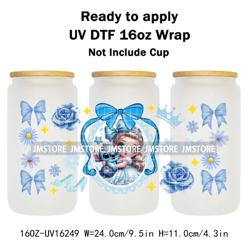 Floral Cartoon Princess Coquette Bow 16OZ UV DTF Cup Wrap Ready To Apply Waterproof Transfer Stickers For Libbey Glass Can Mugs