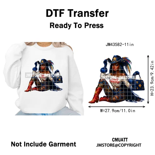 Western Cowgirl African Melanie Boots Howdy Christmas Iron on Washable DTF Heat Transfer Stickers Ready to Press for Hoodies Bag