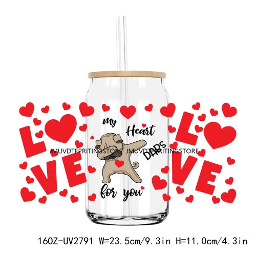 Cute Animal Couple Valentine Day UV DTF Sticker For 16OZ Libbey Glass Cup Can Wrap Transfer Sticker Custom Labels DIY Logo