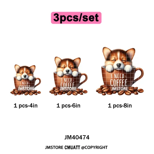 Funny Cartoon Pet Puppy Small Sleeping Cozy Coffee Dogs Lover Iron on DTF Washable Transfers Sticker Ready to Press for Clothing