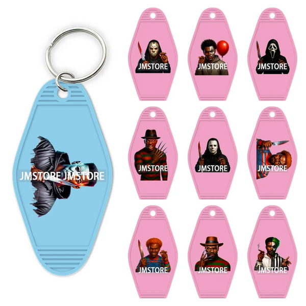 Black Dad Halloween Horror Villain UV DTF Motel Keychain Decal Ready To Ship Durable Transfer Stickers Prints For Hotel Keychain