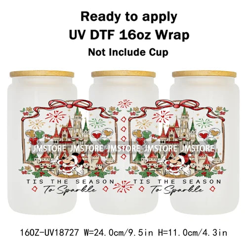 Cartoon Character Snowman Christmas 16OZ UV DTF Cup Wraps Ready To Apply Waterproof Transfer Sticker For Libbey Glass Can Bottle