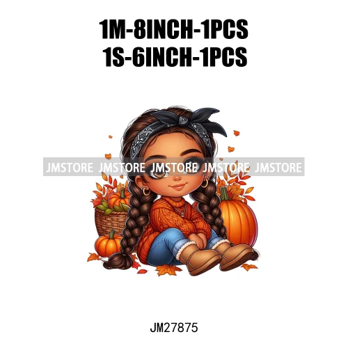 Cute Autumn Pumpkins Fall Vibes Laina Baby Hispanic Chibi Girls Logos DTF Iron On Transfer Stickers Ready To Press For T-shirts