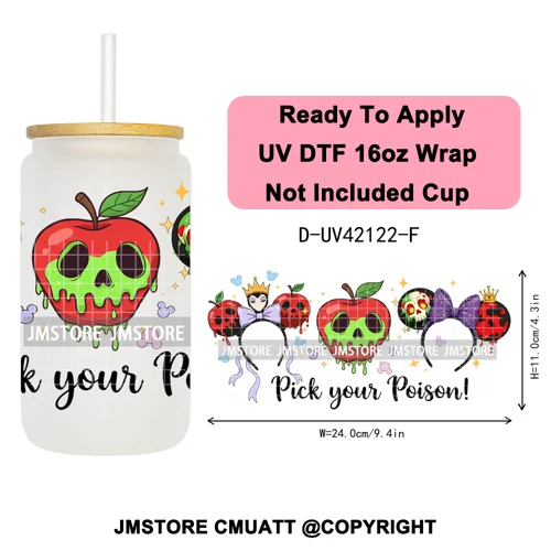 Mouse Halloween Villain Girly Cartoon Princess 16OZ UV DTF Cup Wraps Ready To Apply Transfer Stickers For Libbey Glass Can Mugs