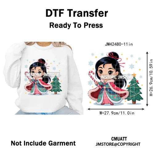 Cute Cartoon Movie Princess Christmas Winter Girly Kids Holiday Iron on DTF Washable Transfer Sticker Ready to Press for Clothes
