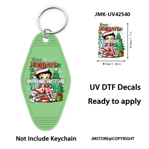 Trendy Christmas Cartoon UV DTF Keychain Wraps Ready To Apply Waterproof High Quality DIY Craft Decals For Hotel Motel Keychain