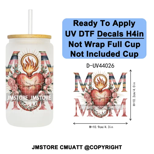 Floral Mexican Christmas Mama UV DTF Transfer Stickers Decals Ready To Apply Good Quality Prints For Libbey Cold Cup Mug Tumbler