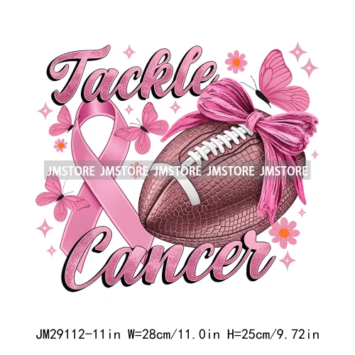 In October We Wear Pink Coquette Football Pink Out Breast Cancer Iron On DTF Transfer Stickers Ready To Press For Clothes Bags