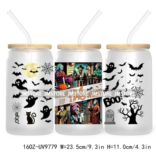 There's Some Horrors In This House UV DTF Sticker For 16OZ Libbey Glass Cup Wrap Transfer Stickers Custom Labels Boo Halloween