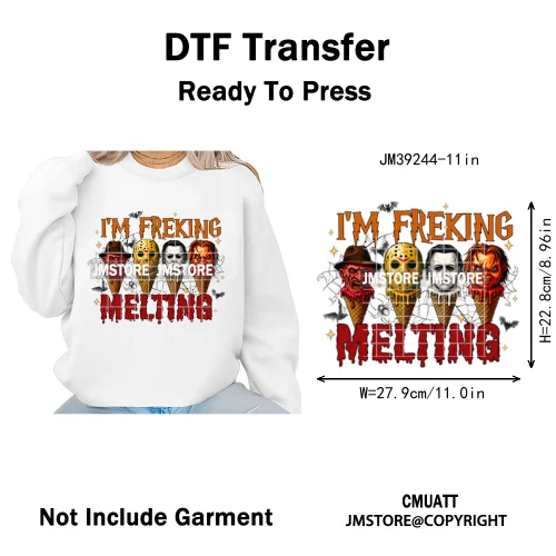 Pumpkin Spice Season Cartoon Horror Nightmare Halloween Vibes Iron on DTF Washable Transfers Stickers Ready to Press for Hoodies