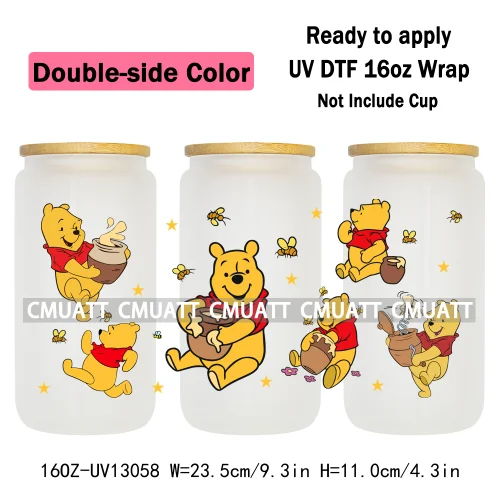 Double Side Color Cartoon Bear UV DTF Cup Wraps For 16oz Libbey Glass Mugs Can Beer DIY Customized Selfadhesive Stickers