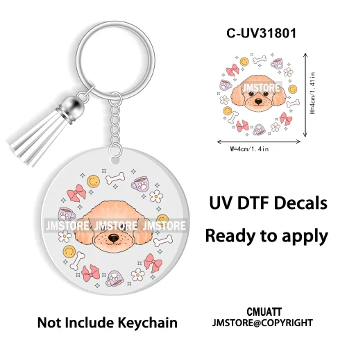 Dog Pet Mom Flower Bow Frame High Quality WaterProof Ready To Apply UV DTF Stickers For Round Circle Acrylic Keychain Keyring