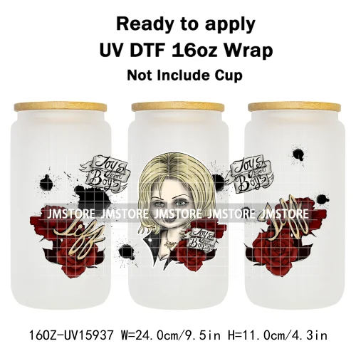 Halloween Girls Horror Movie Friends 16OZ UV DTF Cup Wrap Ready To Apply Waterproof Transfer Stickers For Libbey Glass Can Mugs