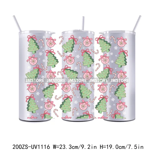 Seamless Christmas Santa Stocking UV DTF Tumbler Wraps Durable Ready To Apply Transfer Sticker For 20OZ Straight Skinny Tumblers