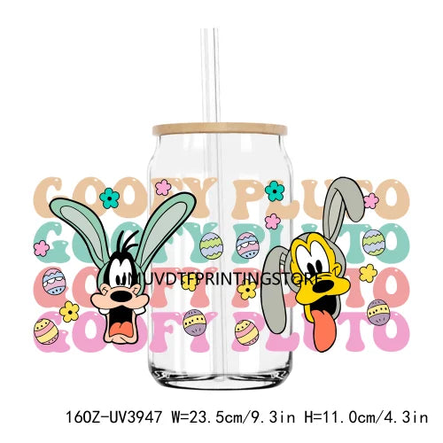 Cute Easter Bunny Cartoon UV DTF Sticker For 16OZ Libbey Glass Cup Can Wrap Transfer Sticker Custom Label DIY Logo Spring Flower