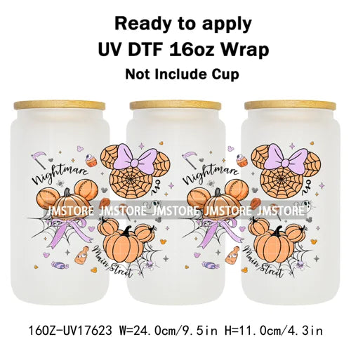 Mouse Ghost Boo Halloween Pumpkin Spooky Season UV DTF Cup Wraps Ready To Apply Transfer Stickers For Libbey Glass Can 16OZ Wrap