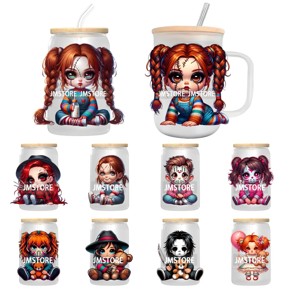 Horror Halloween Baby Girl Movie Killer UV DTF Transfer Sticker Decals For Libbey Cold Cup Mug Tumbler High Quality Cartoon Bear