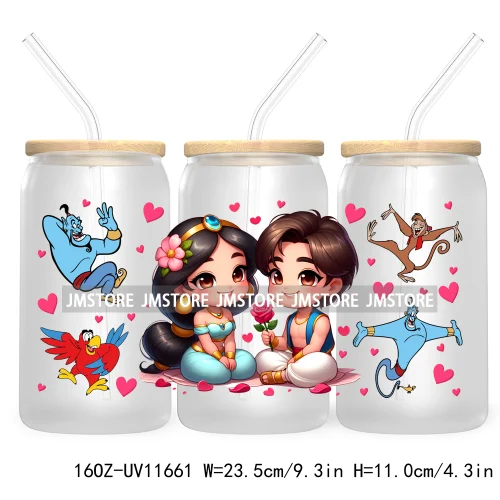 Cute Cartoon Couple XOXO Valentine's Day UV DTF Cup Wrap Transfer Stickers For 16OZ Libbey Glass Can Cupid Vibes Love Hearts