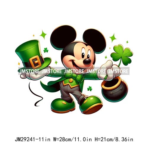 Cute Cartoon Character St Patrick's Irish Day Shamrock Lucky Vibes Iron On DTF Transfers Stickers Ready To Press For Hoodies