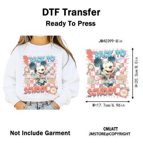 Colorful Checkered Cartoon First Day of School Design Kid Back To School Iron on DTF Transfer Sticker Ready to Press for Clothes