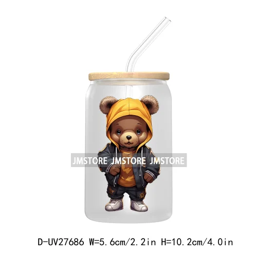 Colorful Urban Streetwear Bear UV DTF Transfer Stickers Decals For Libbey Cold Cups Mugs Tumbler Waterproof Logo Hip Hop Animals